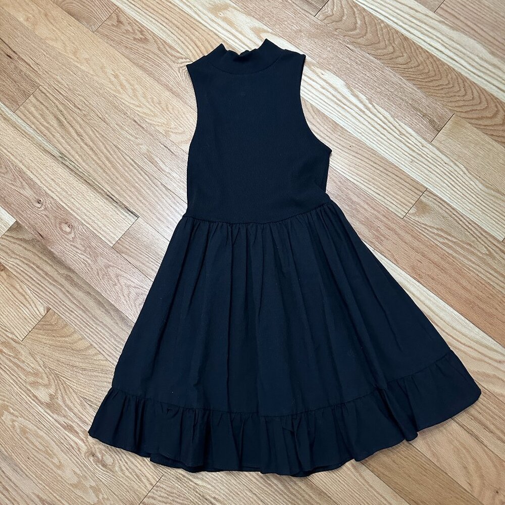 Zara Mock Neck Sleveless A-line Dress - Size MED - Black